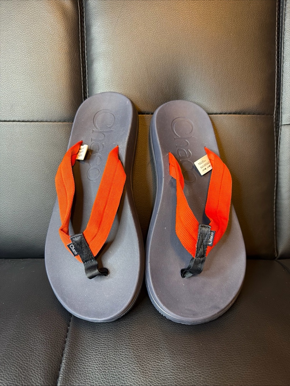 Chaco Men  Chillos Flip Flop Thong Slide Sandal, Spicy Orange/Navy Size 10